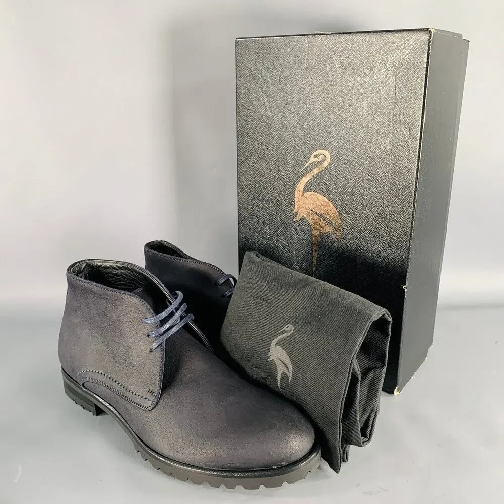 HARRYS OF LONDON Size 8 Griffen Black Nubuck Leather Lace-Up Boots